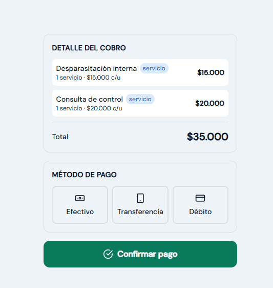 Pantalla de Cobros y Caja de FichaPet PRO